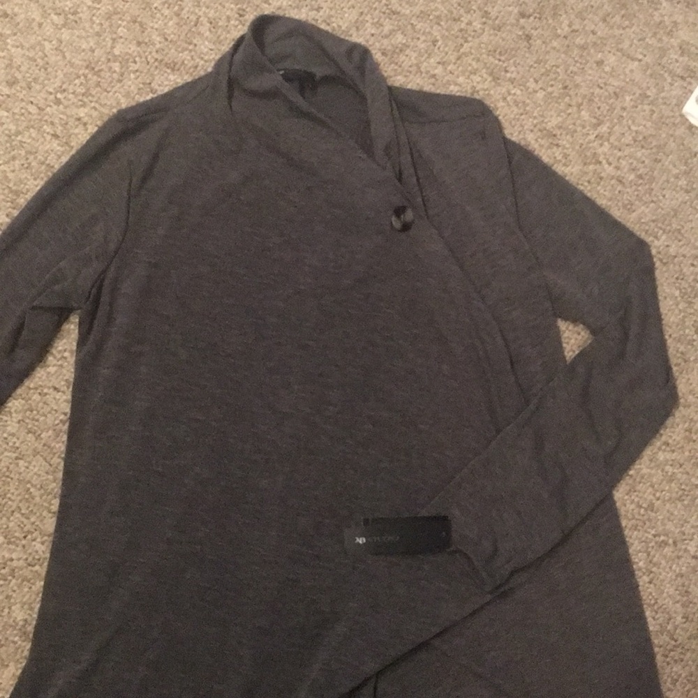 Asymmetrical Gray Cardigan with front button close